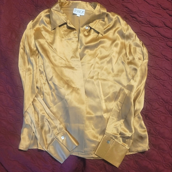 Womens vintage Jessica 100% silk gold button up blouse - Picture 1 of 3